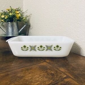 Vintage Anchor Hocking Fire King Meadow Green 1 Qt Milk Glass Bread Loaf Dish